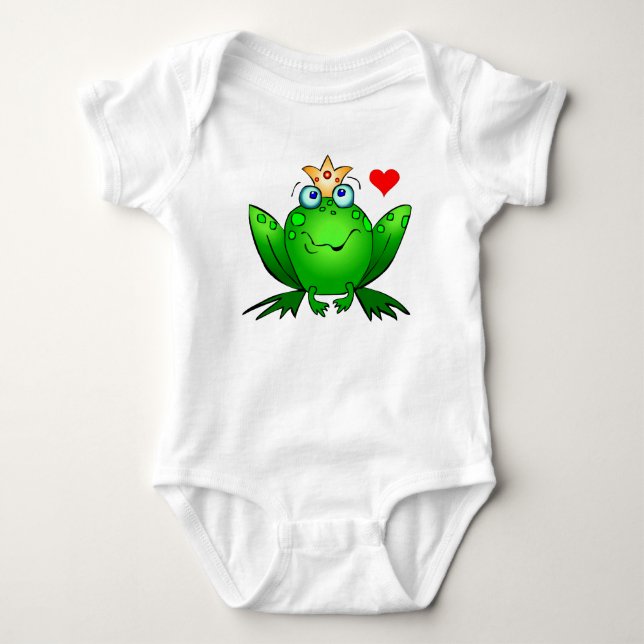 Frog Prince Crown Heart Cute Cartoon Baby Bodysuit (Front)