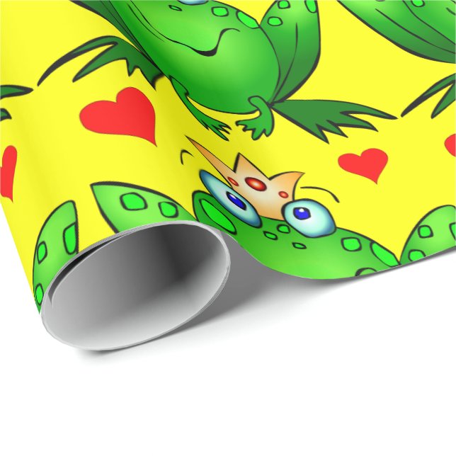Frog Prince Cute Cartoon Frog Cheerful Yellow Wrapping Paper (Roll Corner)
