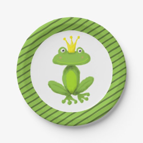 Frog Prince Fairy Tale Green Stripe Cute Funny Paper Plates