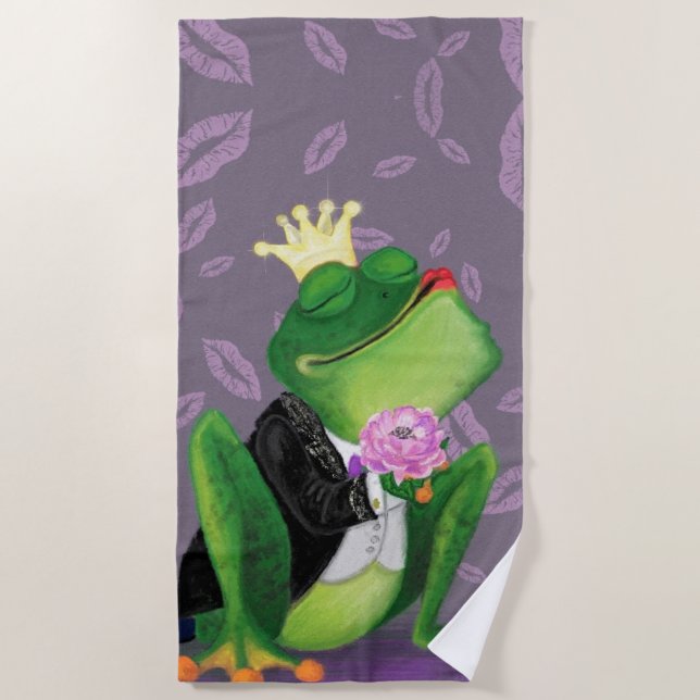 Frog Prince Funny Beach Towel (Front)