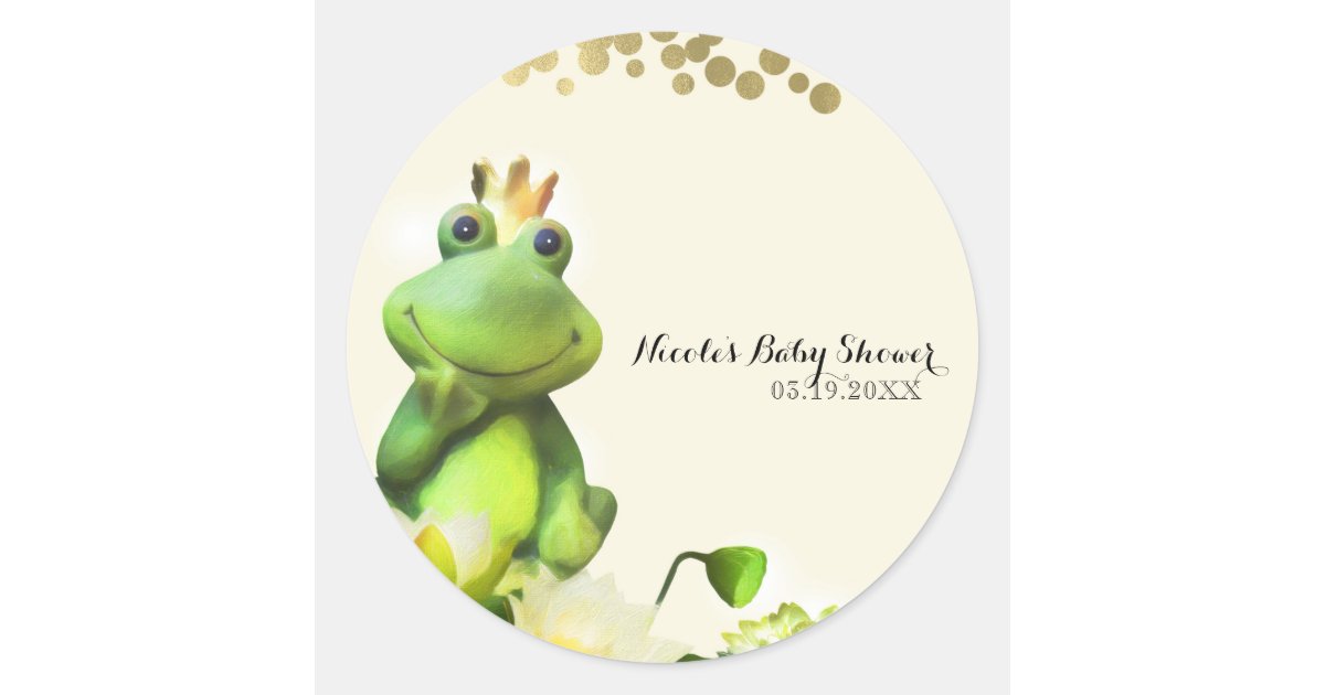 Frog Prince Green Gold Baby Shower Custom Favor Classic Round Sticker Zazzle Com