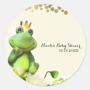 Frog Prince Green & Gold Baby Shower Custom Favor Classic Round Sticker