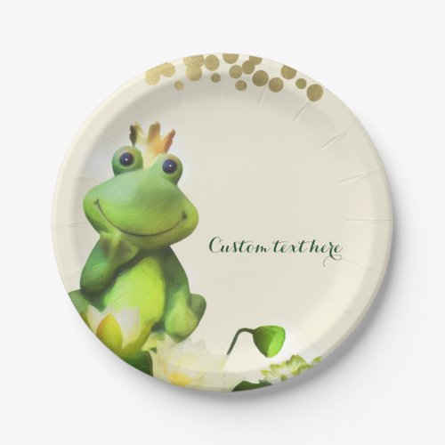 Frog Prince Green  Gold Baby Shower Custom Party Paper Plates
