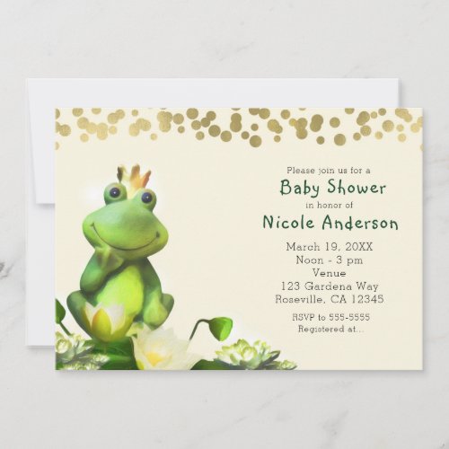 Frog Prince Green  Gold Baby Shower Invitations
