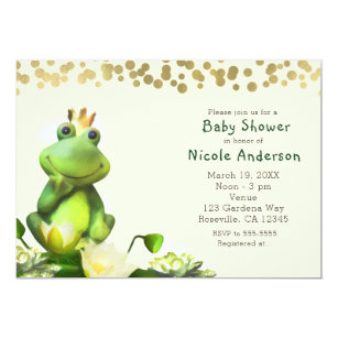 Frog Baby Shower Invitations Zazzle Frog Prince Green Gold Baby Shower Invitations