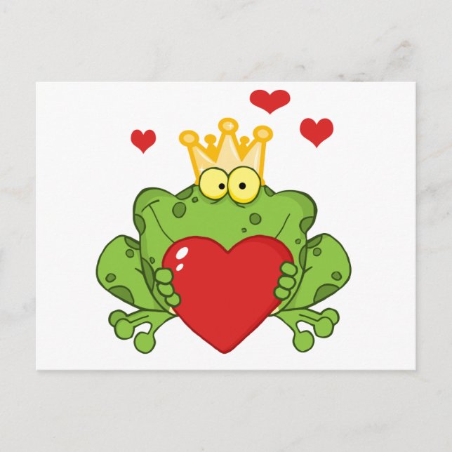 Frog Prince Holding A Red Heart Postcard (Front)