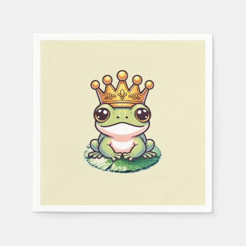 Frog Prince in Gold Crown Baby Shower Birthday Napkins