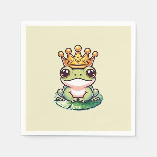 Frog Prince in Gold Crown Baby Shower Birthday Napkins (Front)