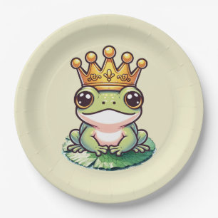 Frog Prince in Gold Crown Baby Shower Birthday Paper Plates