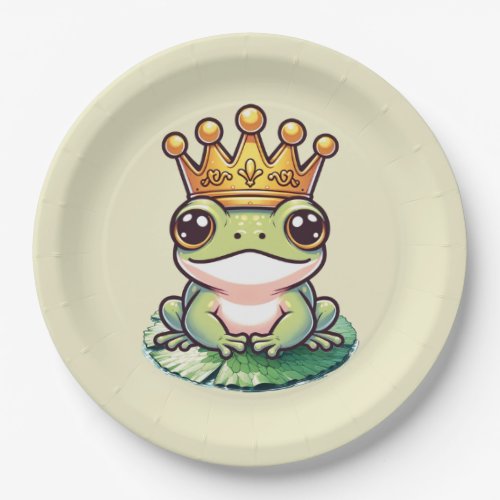 Frog Prince in Gold Crown Baby Shower Birthday Paper Plates