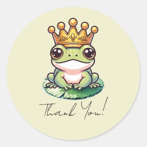 Frog Prince in Gold Crown Baby Shower Invitations Classic Round Sticker