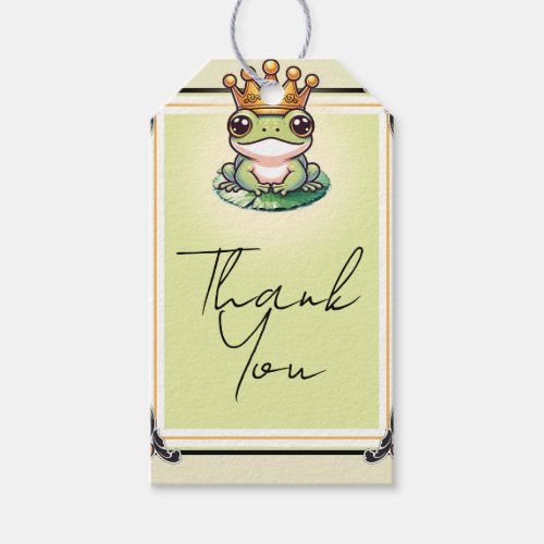 Frog Prince in Gold Crown Baby Shower Invitations Gift Tags