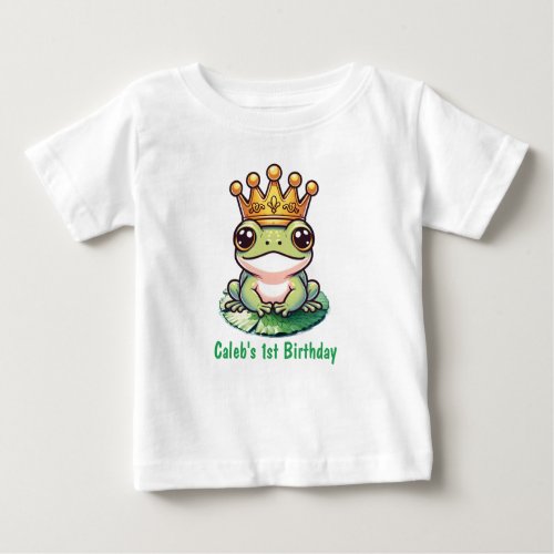 Frog Prince in Gold Crown Fairytale 1st Birthday Baby T_Shirt