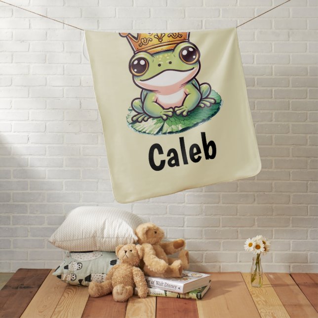Frog Prince in Gold Crown Fairytale Nursery Room Baby Blanket (In Situ)