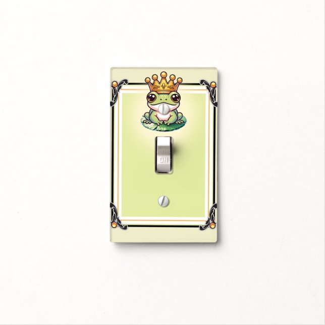 Frog Prince in Gold Crown Fairytale Nursery Room Light Switch Cover (In Situ)