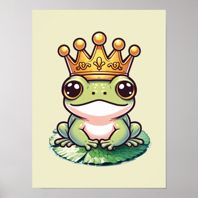 Frog Prince in Gold Crown Fairytale Nursery Room Poster (Front)