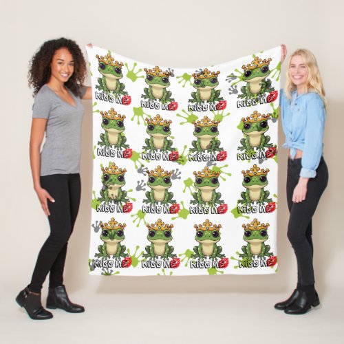 Frog Prince Kiss me Pattern Fleece Blanket