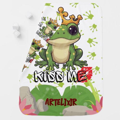 Frog Prince Kiss me Print Baby Blanket