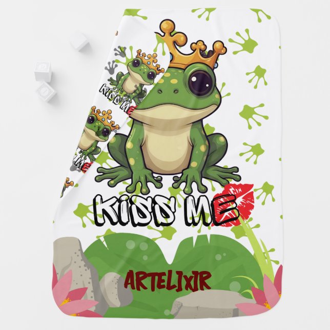 Frog Prince, Kiss me Print Baby Blanket (In Situ)