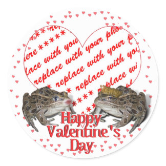 Frog Prince & Kissing Frog Valentine Photo Frame Classic Round Sticker