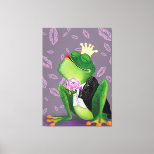 Frog Prince Kissy Valentines Day Gift Canvas Art