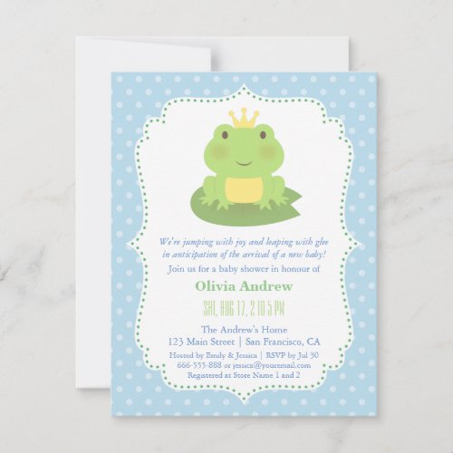 Frog Prince Polka Dots Baby Shower Invitations
