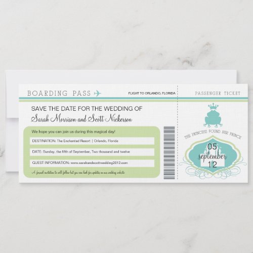 Frog Prince Save the Date Boarding Pass