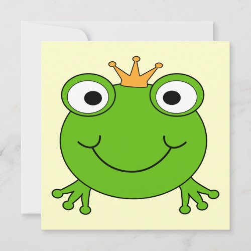 Frog Prince. Smiling Frog with a Crown. Custom Invite