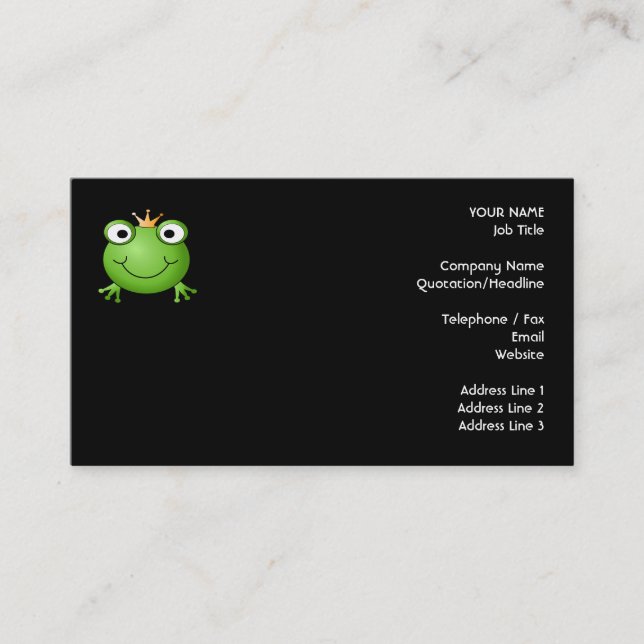 Frog Prince. Smiling Frog with a Crown. Business Card (Front)