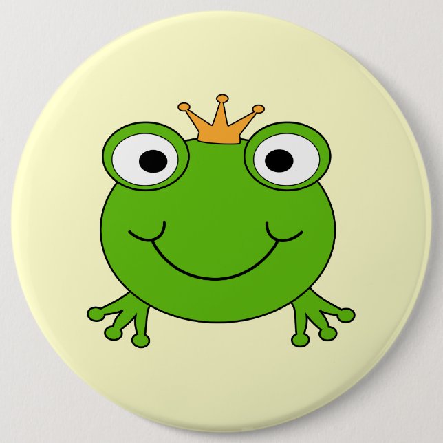Frog Prince. Smiling Frog with a Crown. Button (Front)