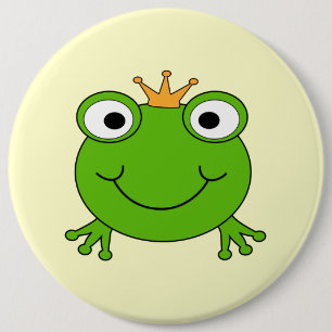 Frog Prince. Smiling Frog with a Crown. Button