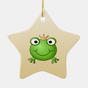 Frog Prince. Smiling Frog with a Crown. Ceramic Ornament