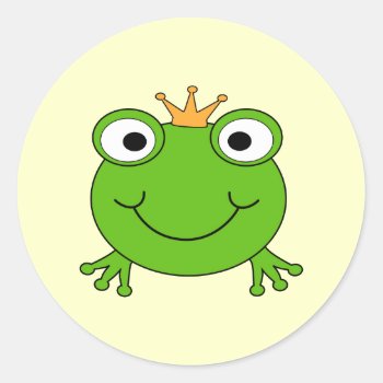 Frog Prince. Smiling Frog With A Crown. Classic Round Sticker by Graphics_By_Metarla at Zazzle