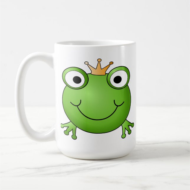 Frog Prince. Smiling Frog with a Crown. Coffee Mug (Left)