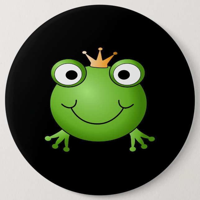 Frog Prince. Smiling Frog with a Crown. Pinback Button (Front)