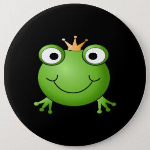 Frog Prince. Smiling Frog with a Crown. Pinback Button