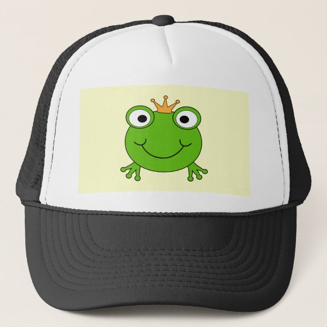 Frog Prince. Smiling Frog with a Crown. Trucker Hat (Front)