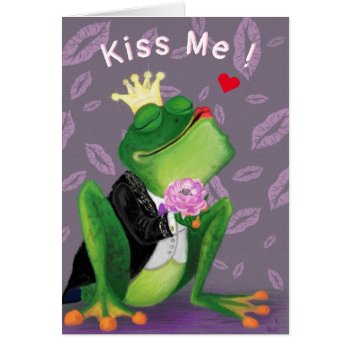 Frog Prince Valentine's Day Card Kiss Me - Playful by Migned at Zazzle