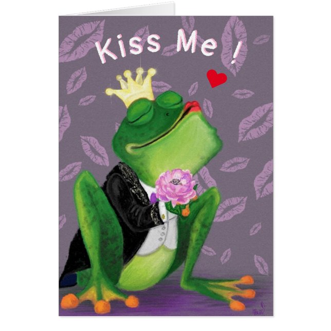 Frog Prince Valentine's Day Card Kiss Me - Playful (Front)