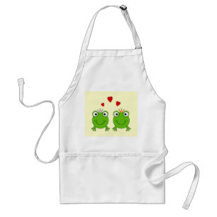 Frog Princess and Frog Prince, with hearts. Adult Apron