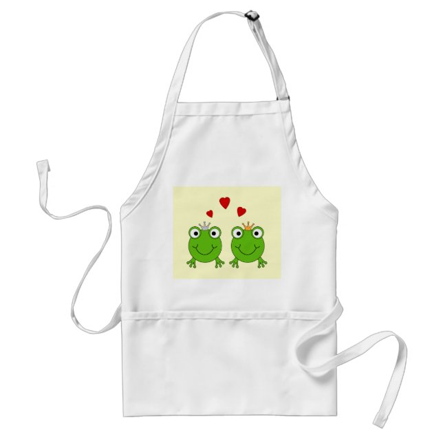 Frog Princess and Frog Prince, with hearts. Adult Apron (Front)