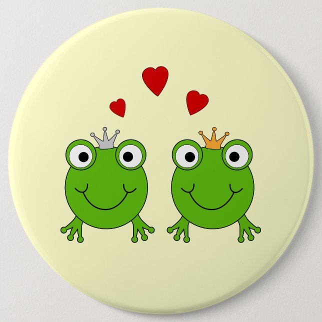 Frog Princess and Frog Prince, with hearts. Pinback Button (Front)