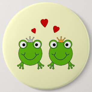 Frog Princess and Frog Prince, with hearts. Pinback Button