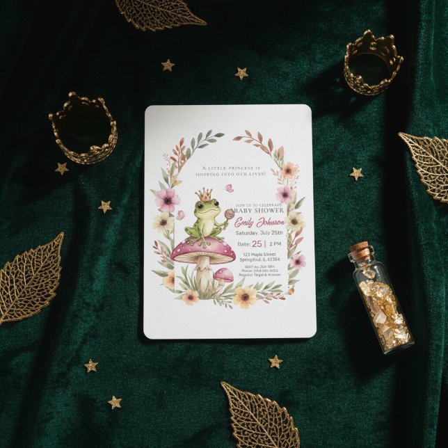 Frog Princess Baby Shower Floral Invitation (Creator Uploaded)