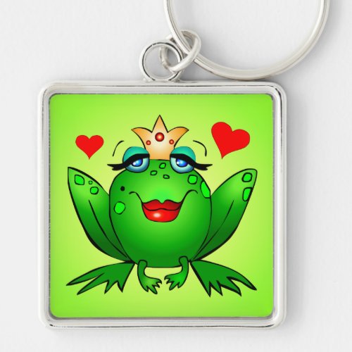 Frog Princess Crown and Hearts Green Keychain