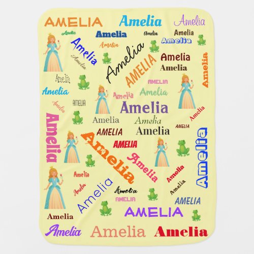 Frog Princess Fairy Tale Word Cloud Name Collage Baby Blanket