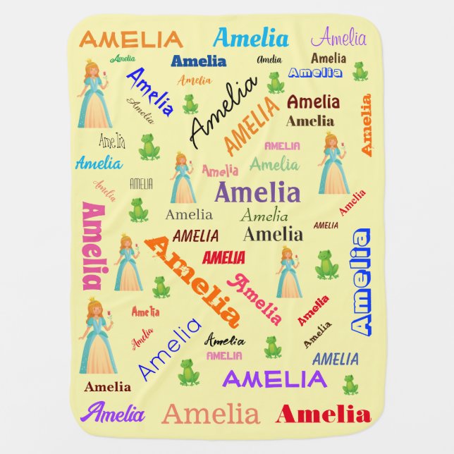Frog Princess Fairy Tale Word Cloud Name Collage Baby Blanket (Front)