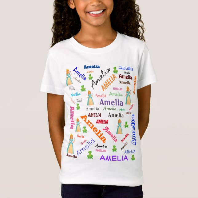 Frog Princess Fairy Tale Word Cloud Name Collage T-Shirt (Front)