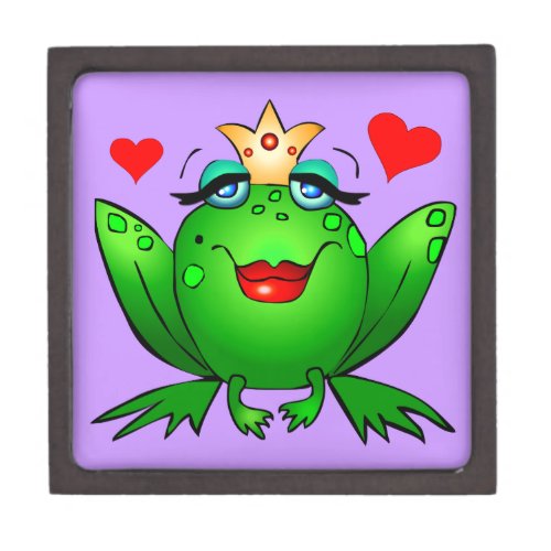 Frog Princess Hearts Green Lady Frog Purple Jewelry Box