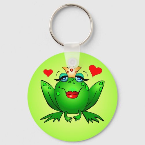 Frog Princess with Hearts Green Keychain